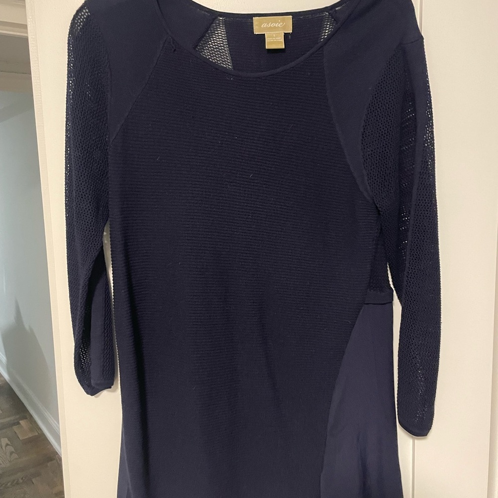 Asoie Navy Knit & Silk Top